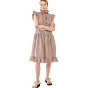 NEW Batsheva Claude Low-waist Ruffled Gingham Cotton Dress Size 4